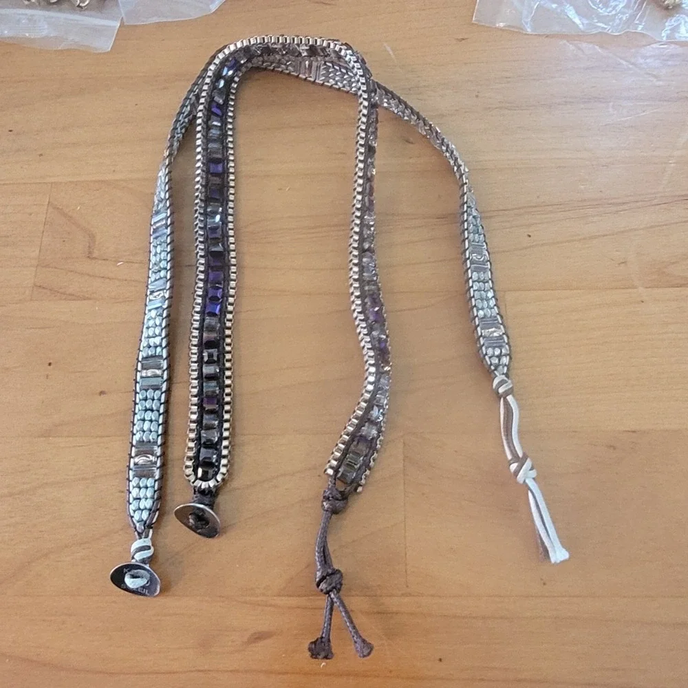 Lot of 2 Katie Soleil Beaded Wrap Bracelets Silver Iridescent Crystal